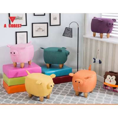 JX Adorable The Pig Shape Upholstered Ride-On High Quality Animal Footstool Ottoman Vintage Style Furniture Muskox Cowhide